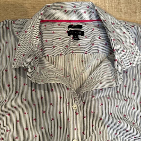 TALBOTS WOMENS SLEEVELESS BUTTON DOWN SHIRT PALM TREES SIZE 6 - Picture 5 of 10